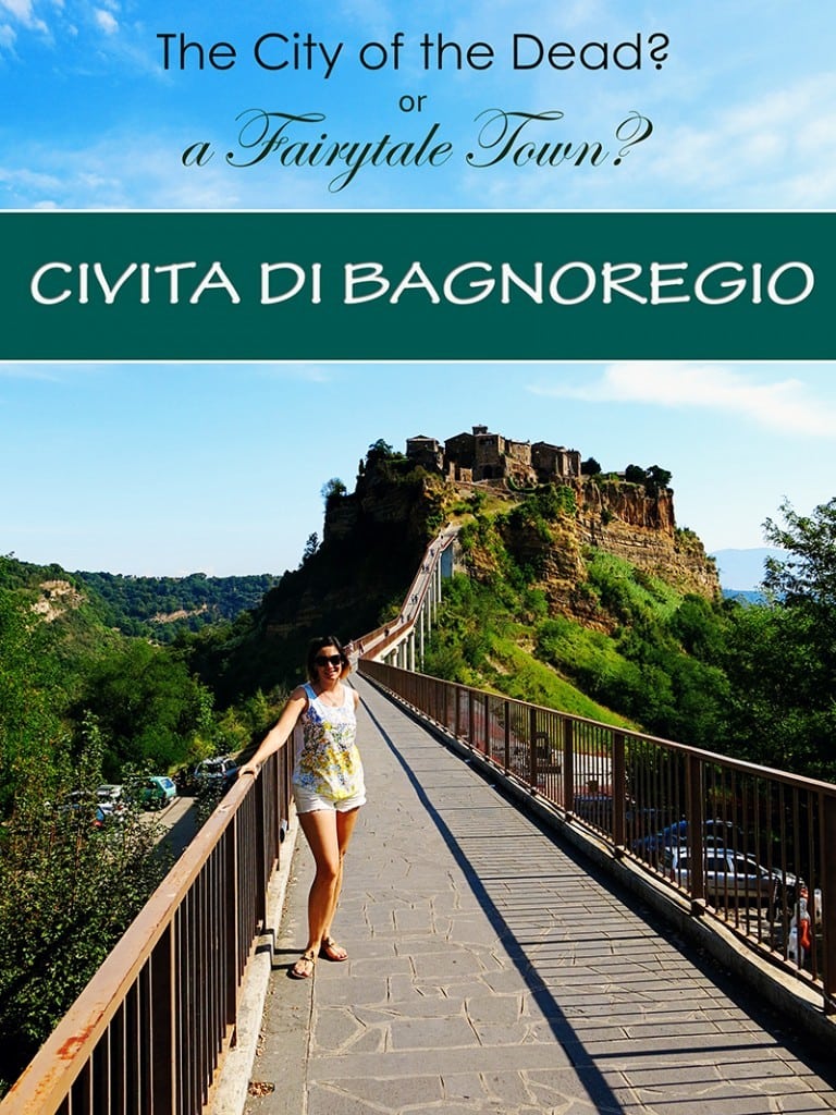 Civita di Bagnoreggio, Italy, pinterest photo, woman standing on the bridge to the city