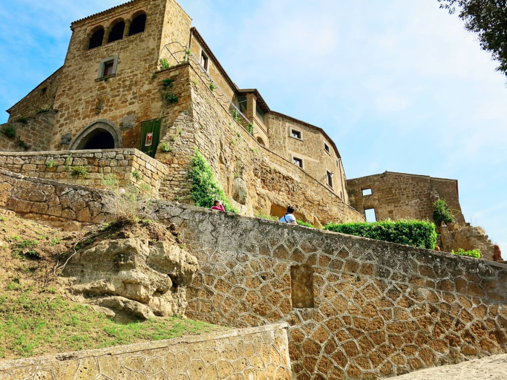 Civita di Bagnoregio Italy, view of the buildings from below on the walkway
