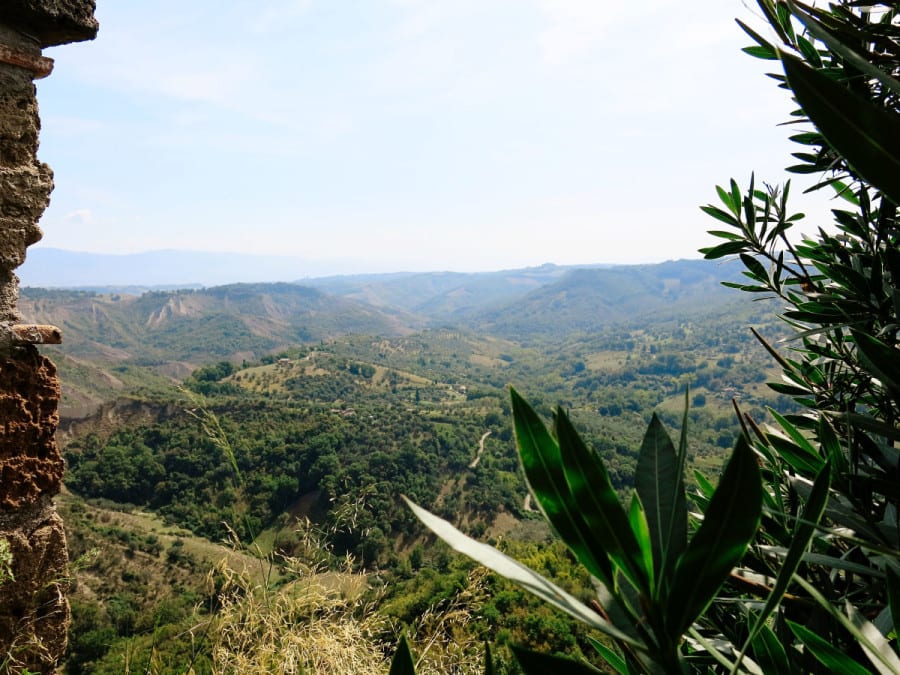 Civita di Bagnoregio Italy, view from the city on the mountains