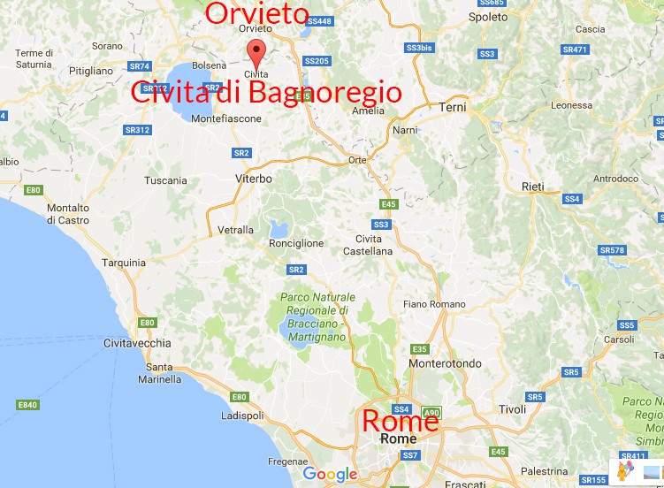 Civita di Bagnoregio Italy Map including Rome
