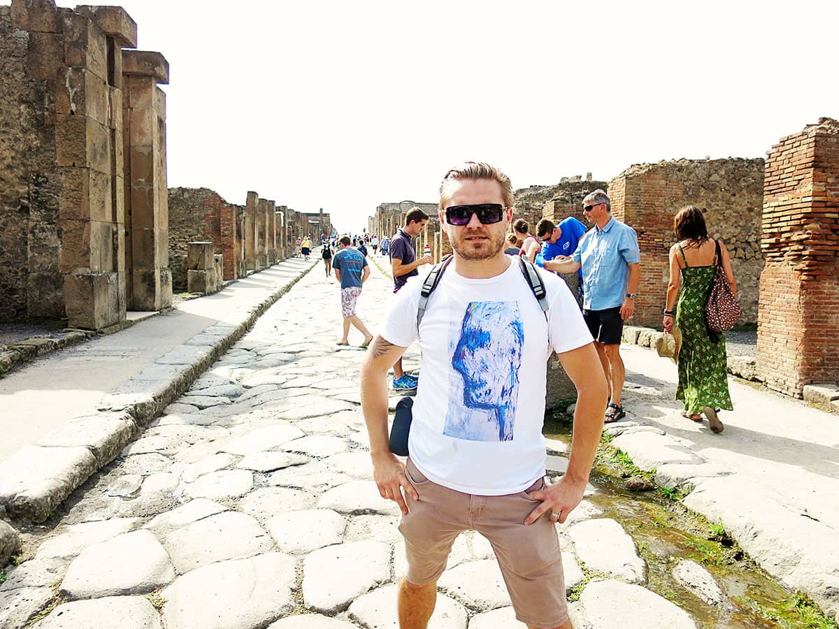 Pompei, Italy, man on the cobble stone street