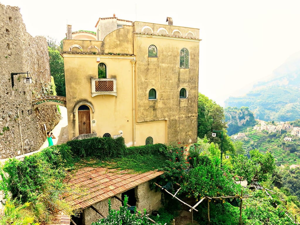 Ravello, Villa Cimbrione, Amalfi Coast, Italy, view of the villa from outside, side of the mountain