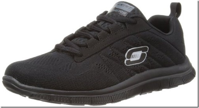 photo of a sketchers black running shoe