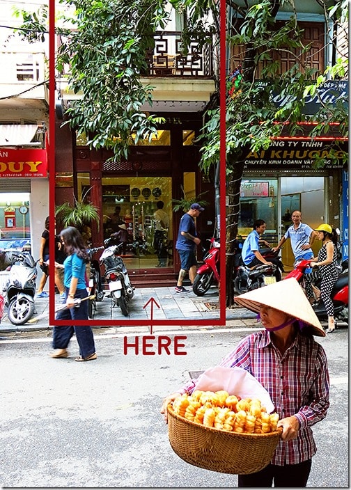 Hanoi-Old-Quarter-Paradise-Boutique-Resort-street view, woman with basket with food
