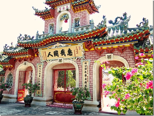 Hoi An Vietnam, pink and colourful temple in the old town Hoi An