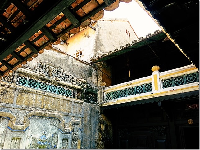 Hoi An Vietnam, old Japanese home courtyard and roof tops