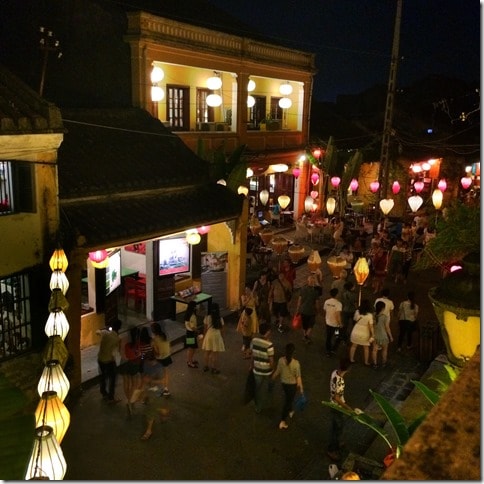 Hoi An Vietnam, Ancient old town at night, lanterns and people walking around