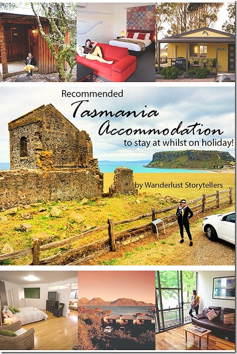 Pinterest photo compilation with writing Tasmania Recommendation, photos of Stanley and various hotels