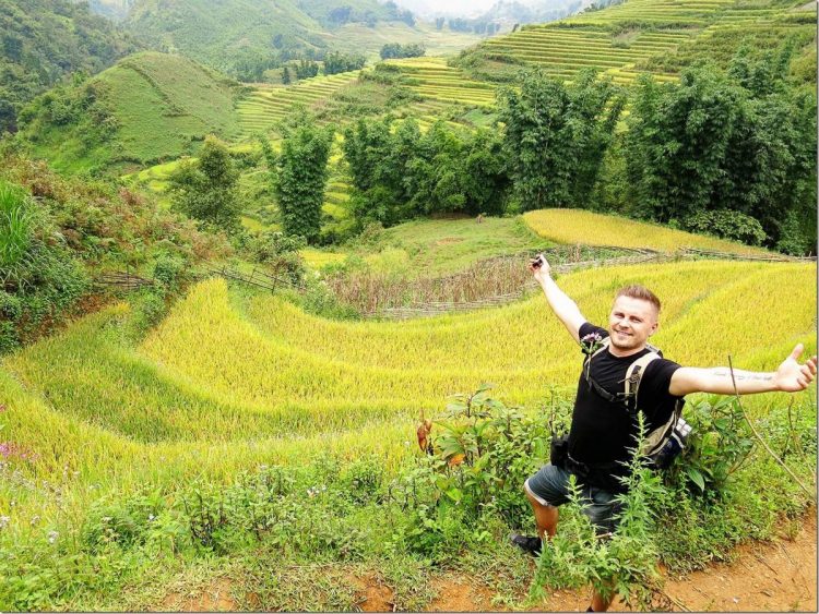 man in the rice fields of Sapa Valley in Vietnam