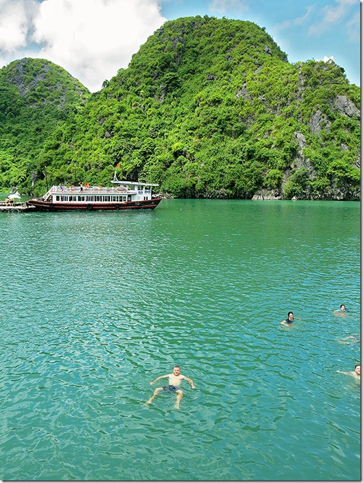 Swimming amongst the Halong Bay islands