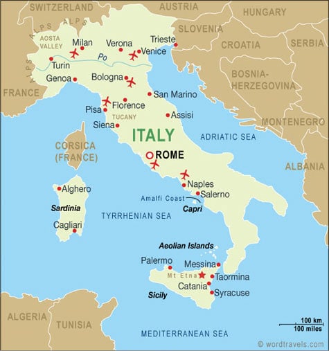 Kelionės į Italiją žemėlapis