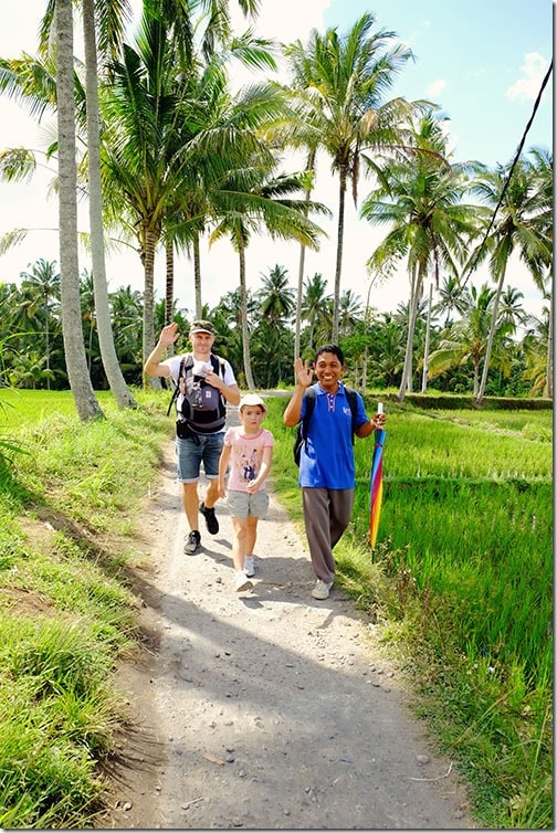 Hiking through rice paddies 