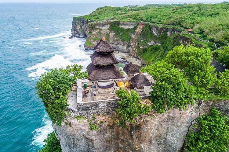 Uluwatu Temple - what to see in South Bali, aerial view of the temple and coastline