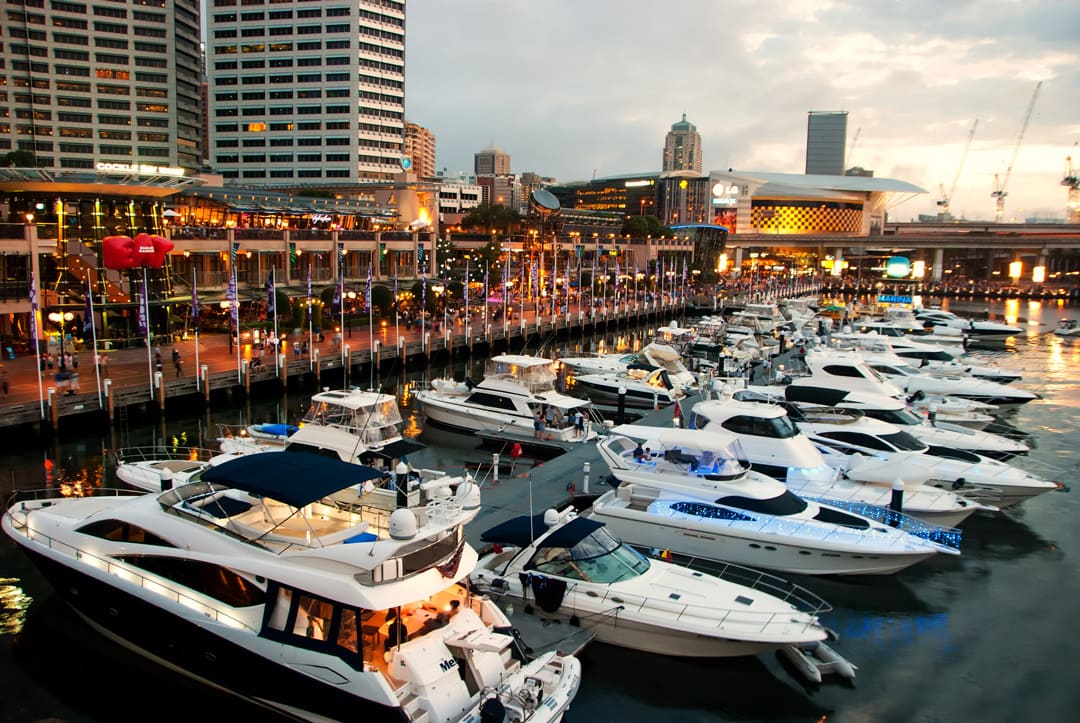 Darling Harbour, Sydney, Australia, view of the boats and restaurants