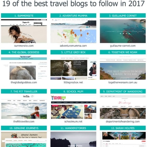 Queensland Tourism - Top 19 Blogs to Follow in 2017, screenshot from the article, thumbnails of photos