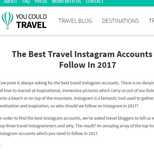  The Best Travel Instagram Accounts To Follow In 2017 by You Could Travel, screenshot from the article