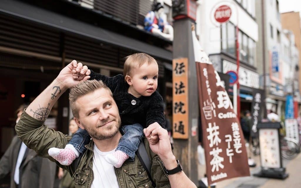 Senso-ji Temple Tokyo Japan Asakusa,  man with a baby on the shoulders