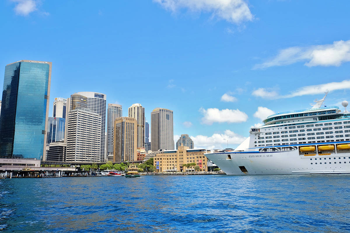 Sydney Australia, cruise boat and city view