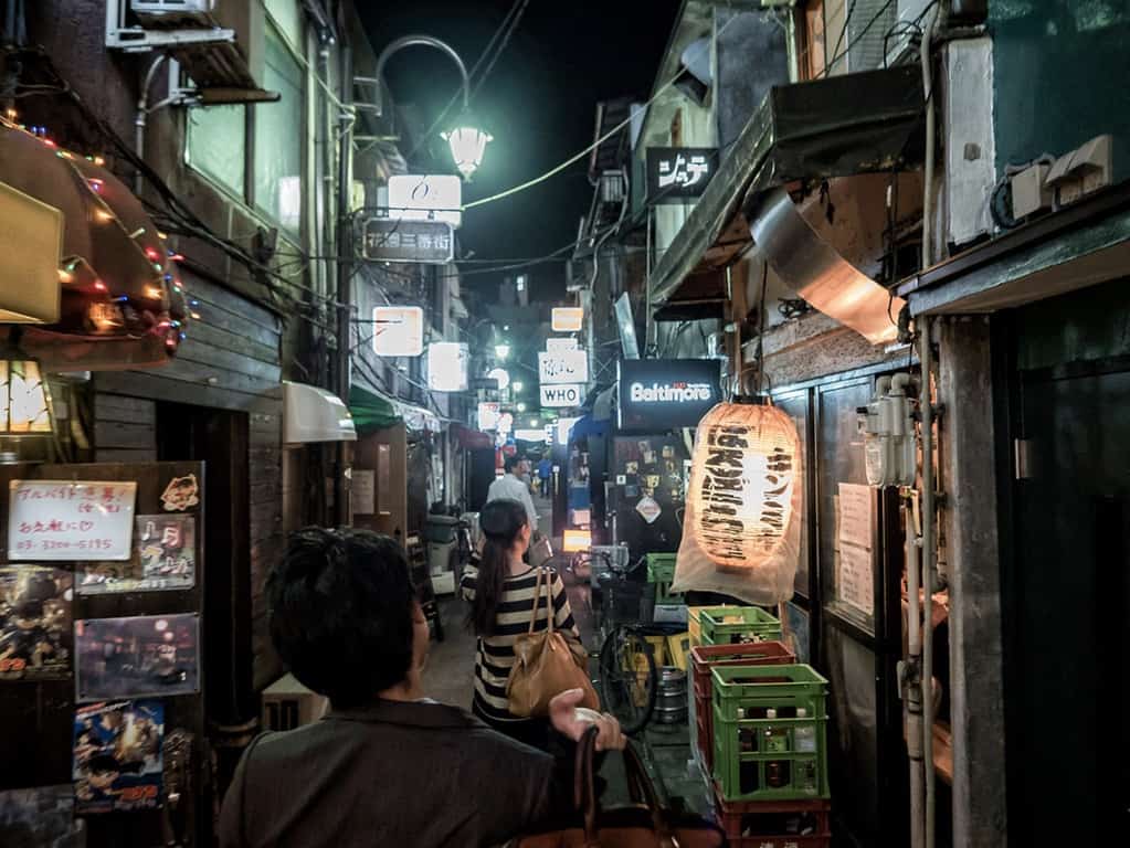 Shinjuku Golden Gai, night time view of the small alley with shops and restaurants