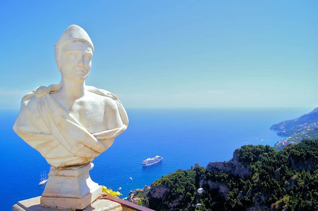 Statue above the Amalfi Coast, Villa Cimbrone, Ravello, Italy