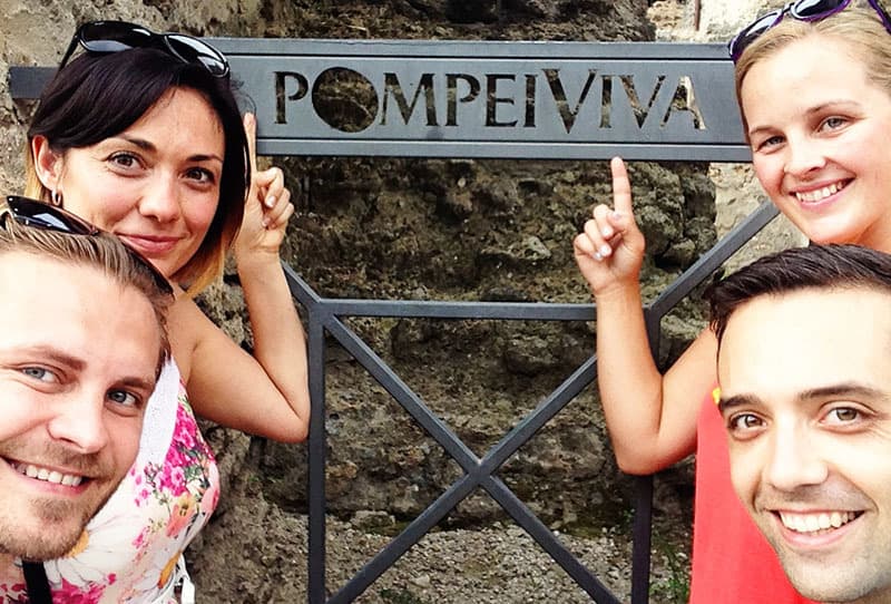 Pompeii, Italy, people and sign Pompeiviva