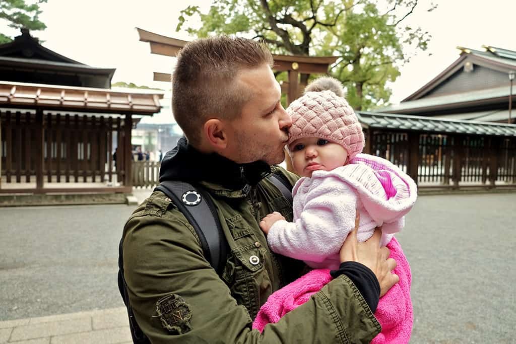 Meiji Shrine in Japan with a Baby