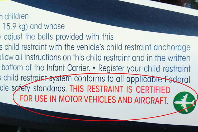 Faa approved travel car seat sticker