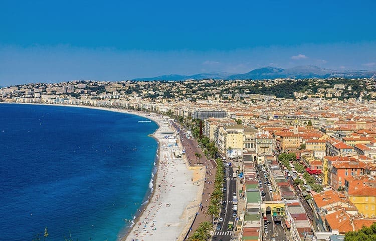 Nice city coastline on the Mediterranean Sea