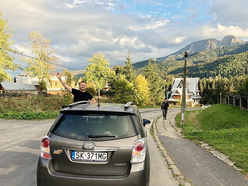 How to get to Zakopane Poland, car in the road
