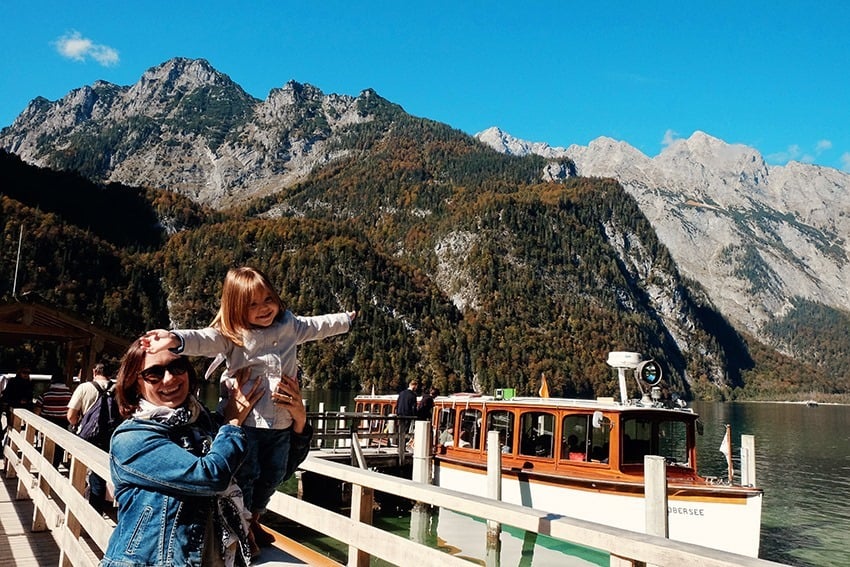 Königsee Lake Berchtesgaden Germany with a toddler