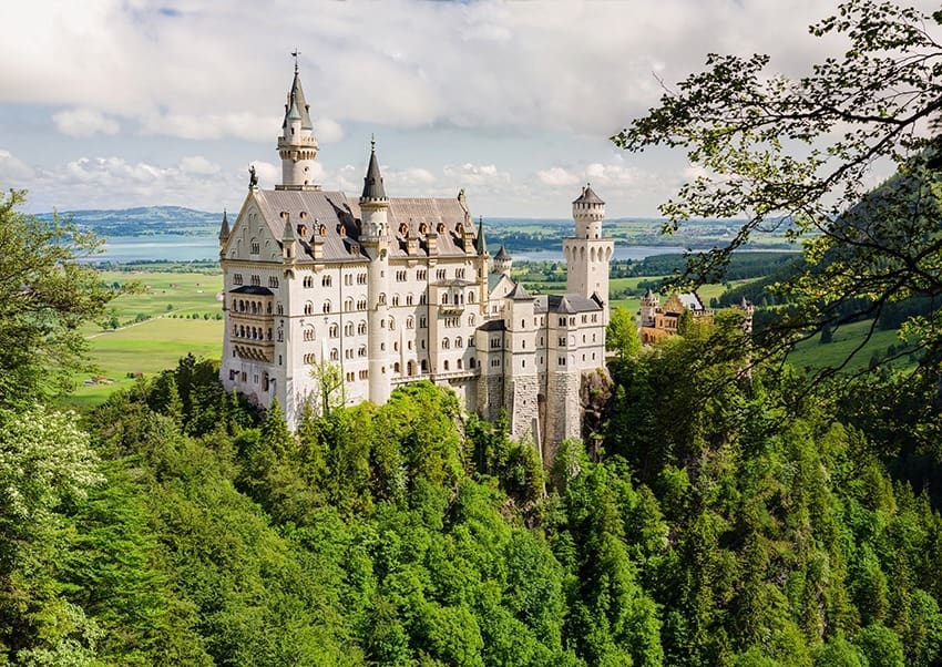 Neuschwanstein Castle located near Fussen in southwest Bavaria, Germany.