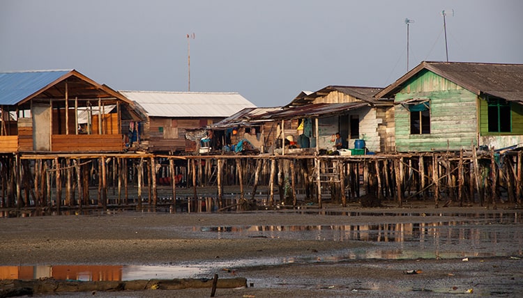 Stilted houses in village on Bintan, Indonesia