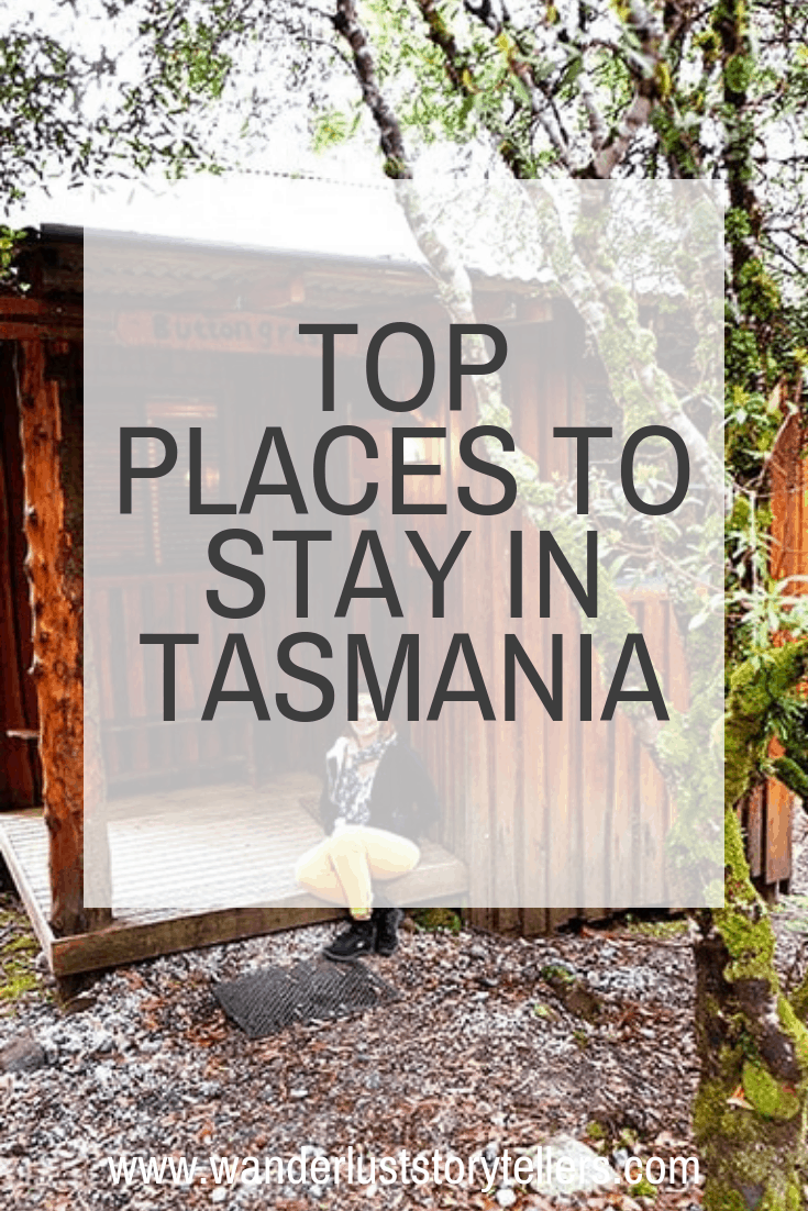 Pinterest image with writing Where to stay in Tasmania Australia