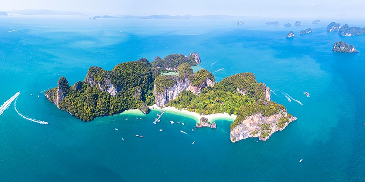 Aerial panoramic view of Ko Hong island, Krabi, Thailand, archip