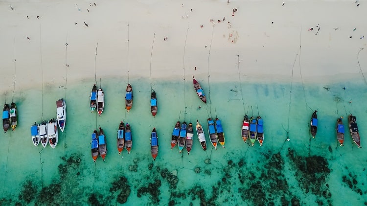 Koh Lipe, aerial view of the beach, long tail boats, Thailand