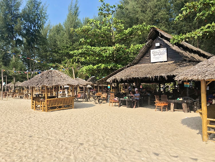 Memories Beach Bar in Khao Lak, Thailand, beach bar with tables and chairs, all standing in the sand