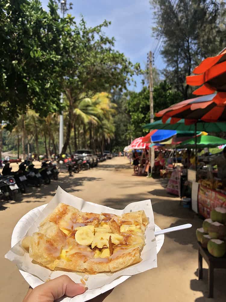 Thai pancakes at Surin Beach in Phuket, Thailand