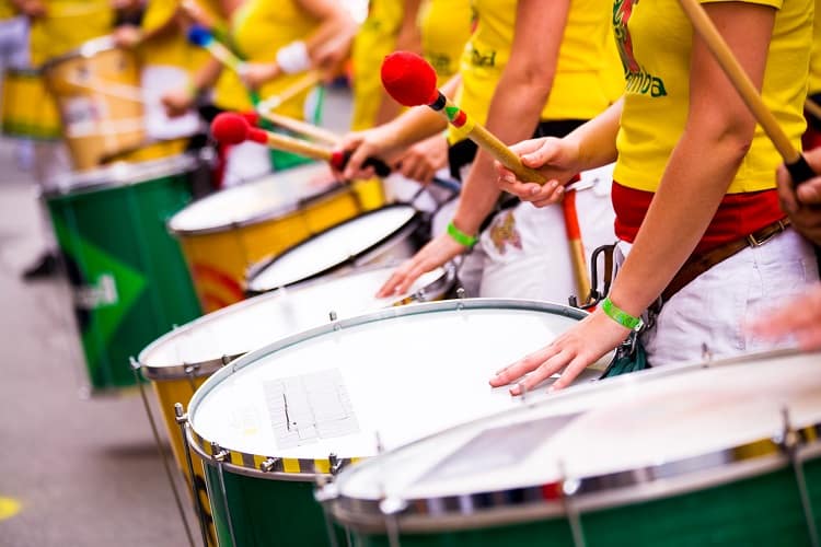 Brazilian drum band playing drums
