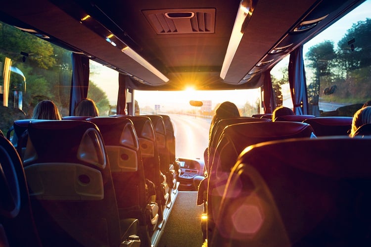 Positano, Amalfi Coast, Italy, inside the bus in the sunset