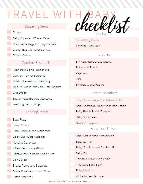 Travel with baby Checklist