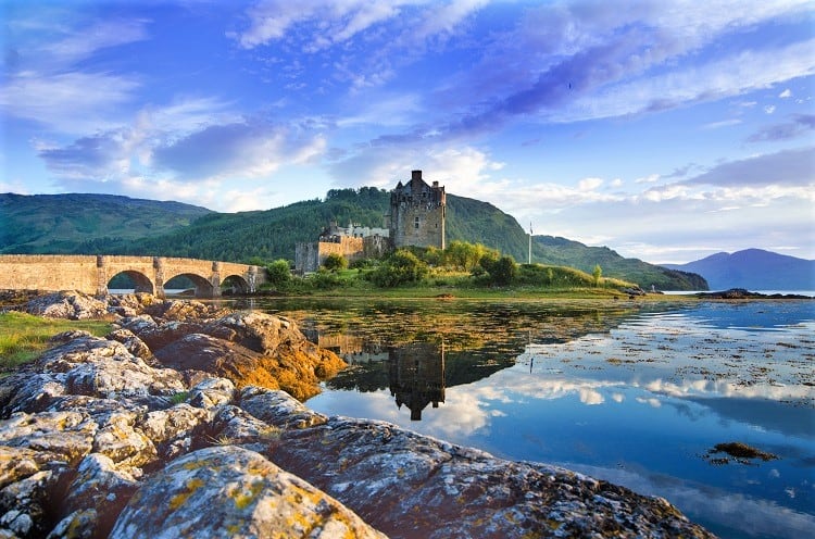 Tourists favourite place in Scotland - Isle of Skye - Castle in Scotland called Eilean Donan Castle - Scottish Highlands