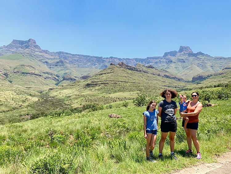 Family at the Amphitheatre, Drakensberg Mountains, South Africa