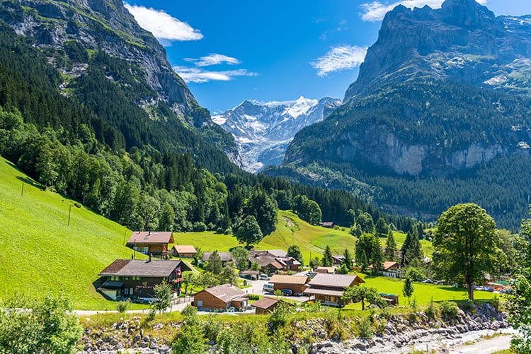 Village and Mountain in Grindelwald Switzerland
