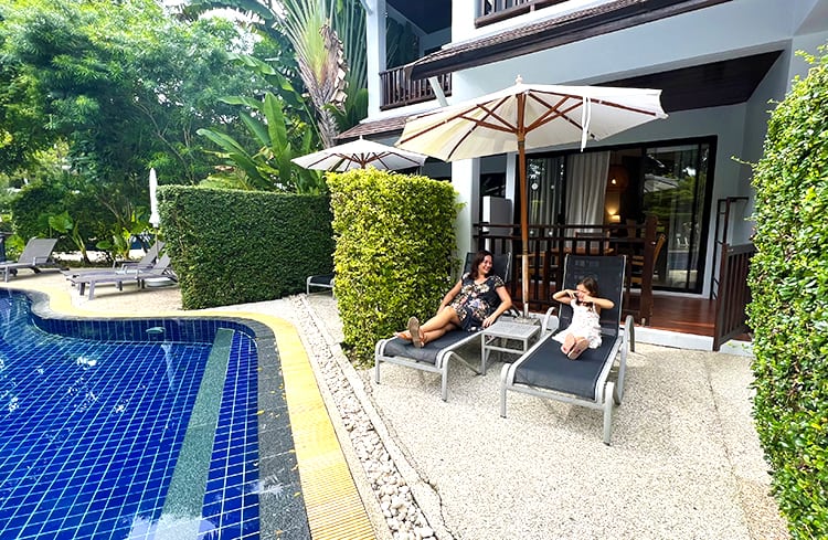 Sunwing Kamala Beach - Pool Access Suite, mother and daughter on the sun loungers in front of the pool