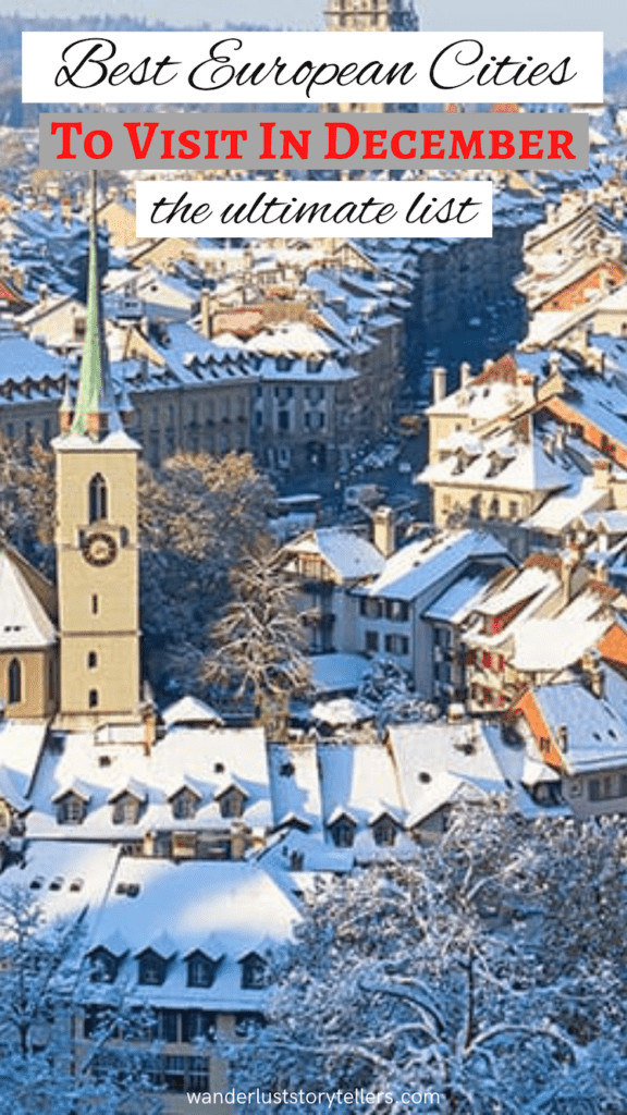 Best European Cities for Christmas, view of the city from the top, snow covered roof tops