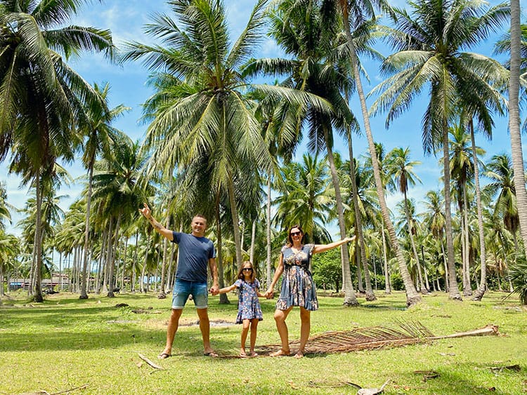 Koh Samui Palm trees, Thailand, family standing, posing in the palm tree forest
