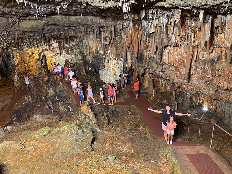 Drogarati Caves, Kefalonia, Greece, Things to do in Kefalonia, people walking and standing inside the cave, 
