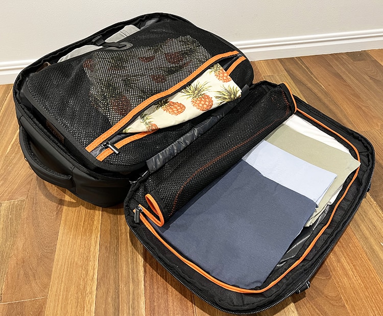 OUTWALK 1.0 a Stylish Travel Back Pack Review - Clothing Compartments
