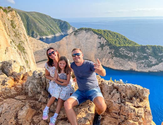 Things to do in Zakynthos Greece - Intinerary Blog - Family on the rocks Navagio Shipwreck Beach Lookout