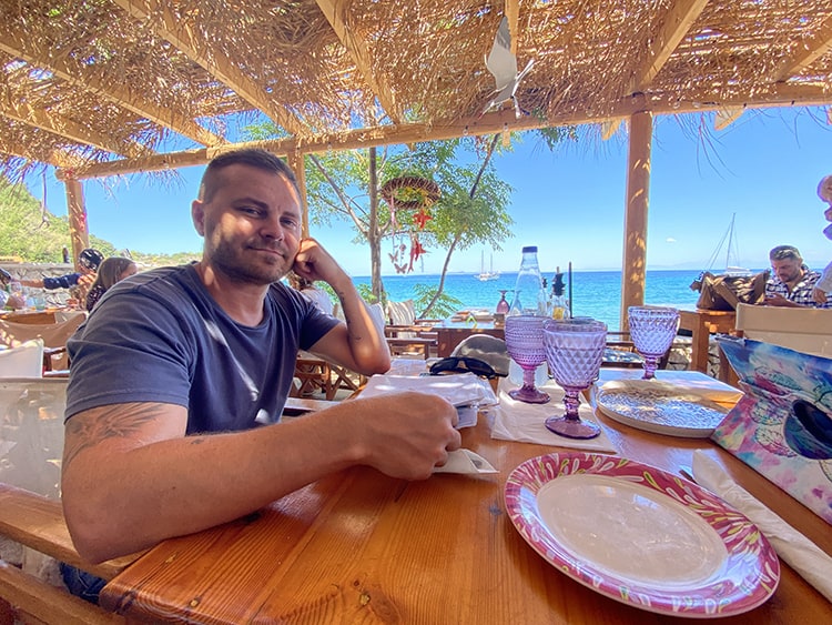 Where to eat in Zakynthos - Man at the Nikos Beach Bar Zakynthos Greece